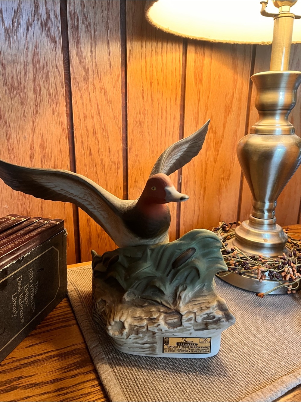 Hand-Painted Ceramic Flying Duck Figurine in Brown and Green